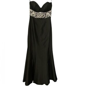Jovani Black Strapless Gown with Silver Embellishments and Rhinestones